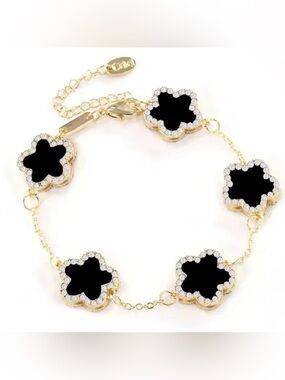 Macy's Gold Bracelet with Black Clover Motifs and Crystal Halo